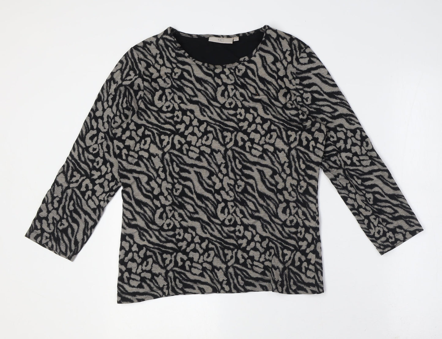 Country Casuals Womens Black Animal Print Viscose Basic Button-Up Size M Round Neck