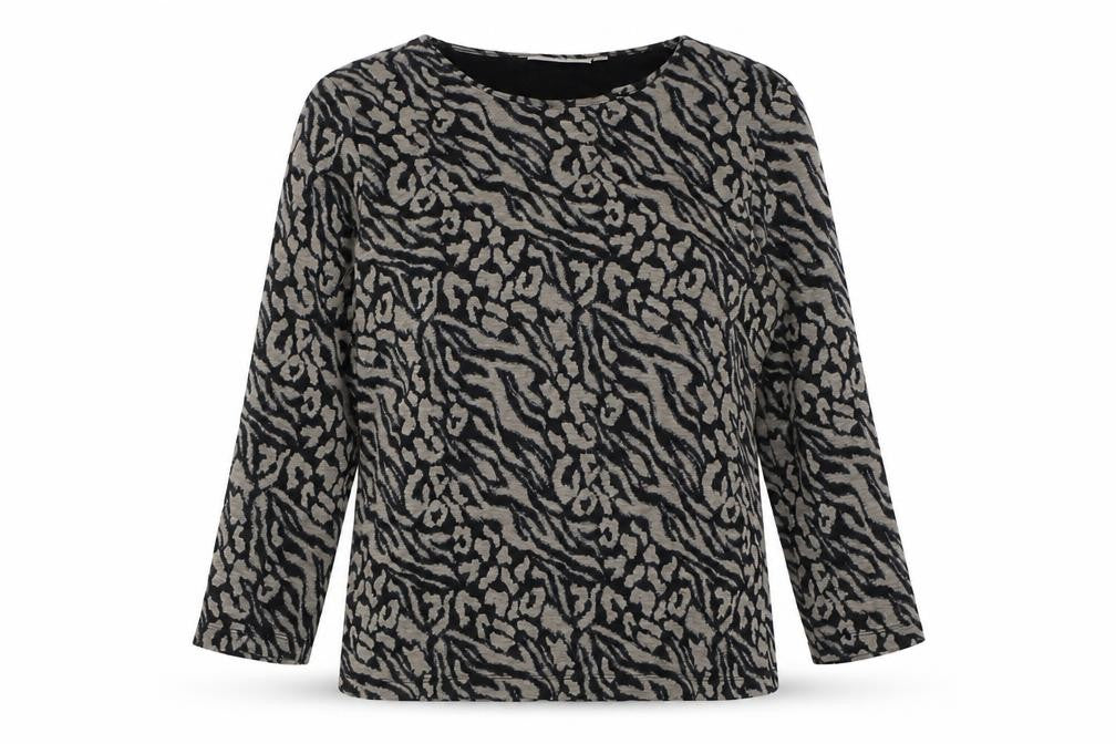 Country Casuals Womens Black Animal Print Viscose Basic Button-Up Size M Round Neck
