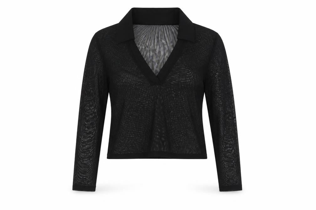 New Look Womens Black Polyester Basic Button-Up Size 14 Collared - Sheer