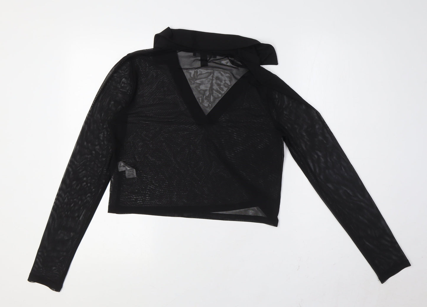 New Look Womens Black Polyester Basic Button-Up Size 14 Collared - Sheer