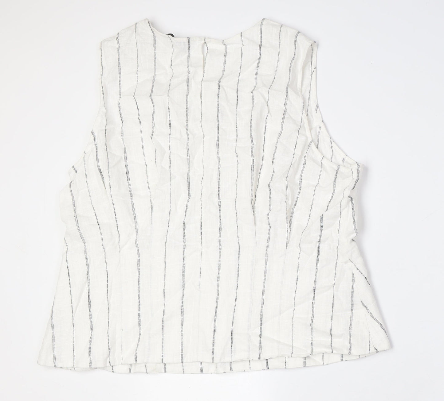 Marks and Spencer Womens White Striped Linen Basic Button-Up Size 22 Round Neck