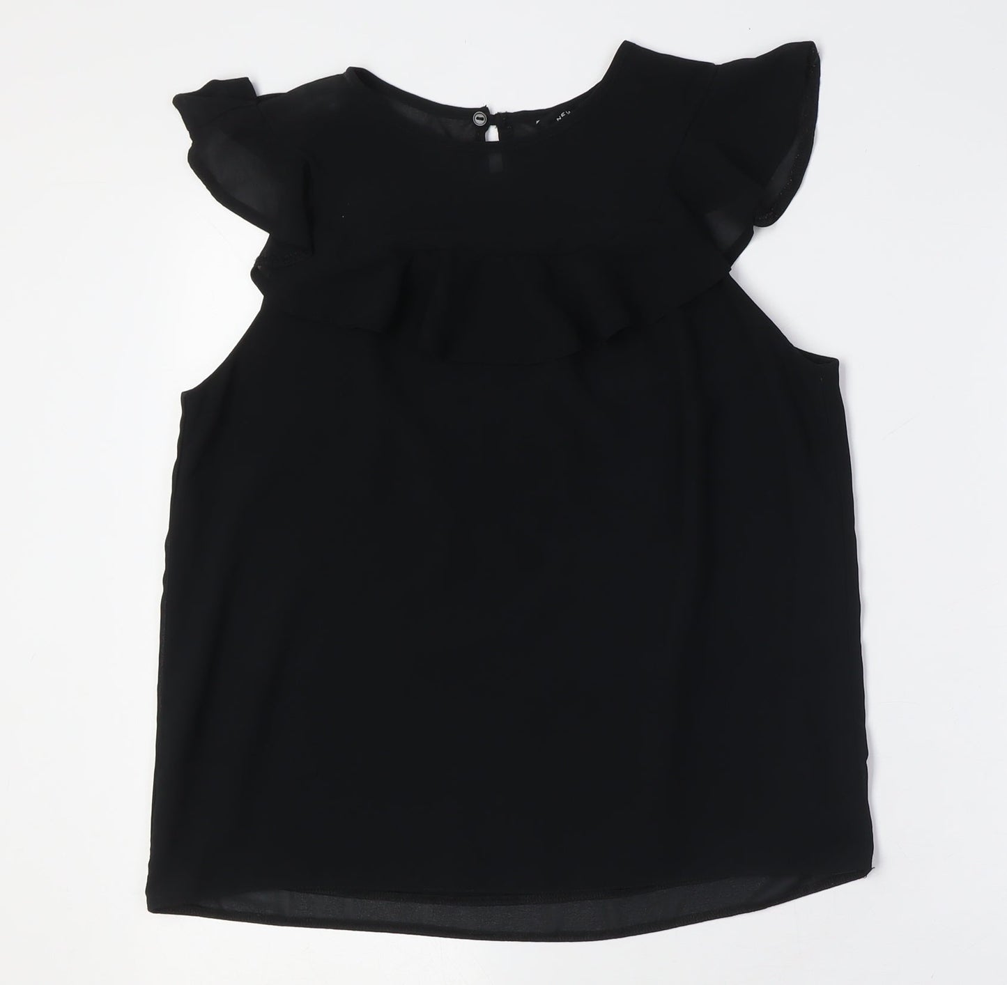 New Look Womens Black Polyester Basic Button-Up Size 10 Round Neck