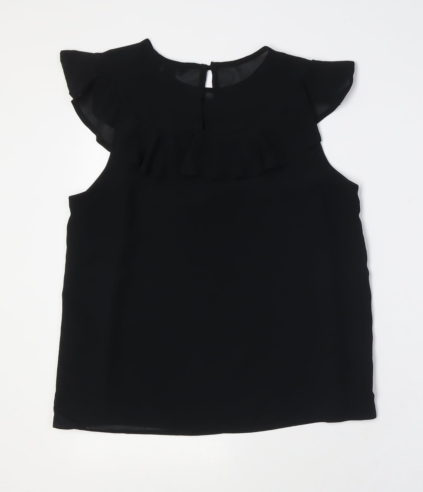 New Look Womens Black Polyester Basic Button-Up Size 10 Round Neck