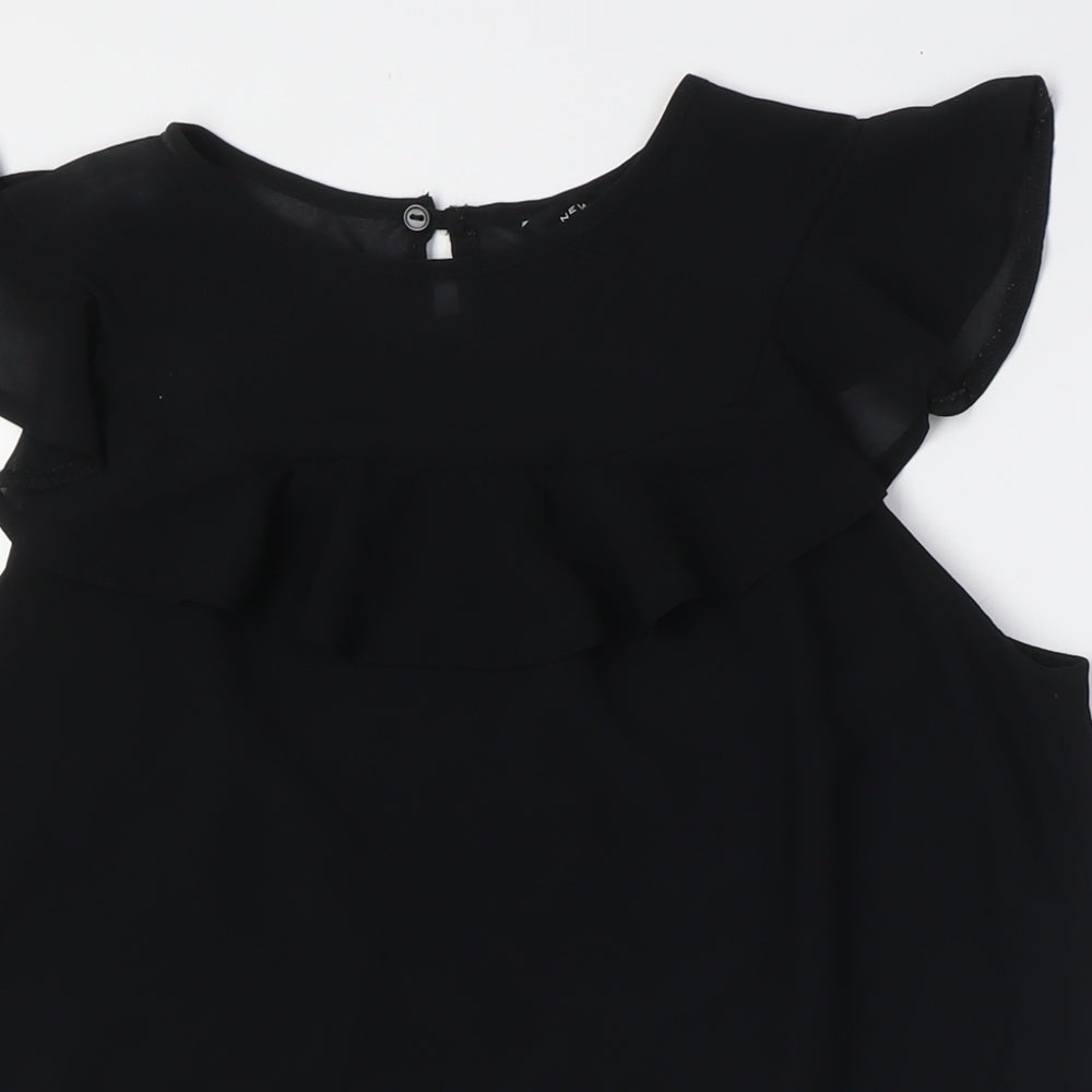 New Look Womens Black Polyester Basic Button-Up Size 10 Round Neck