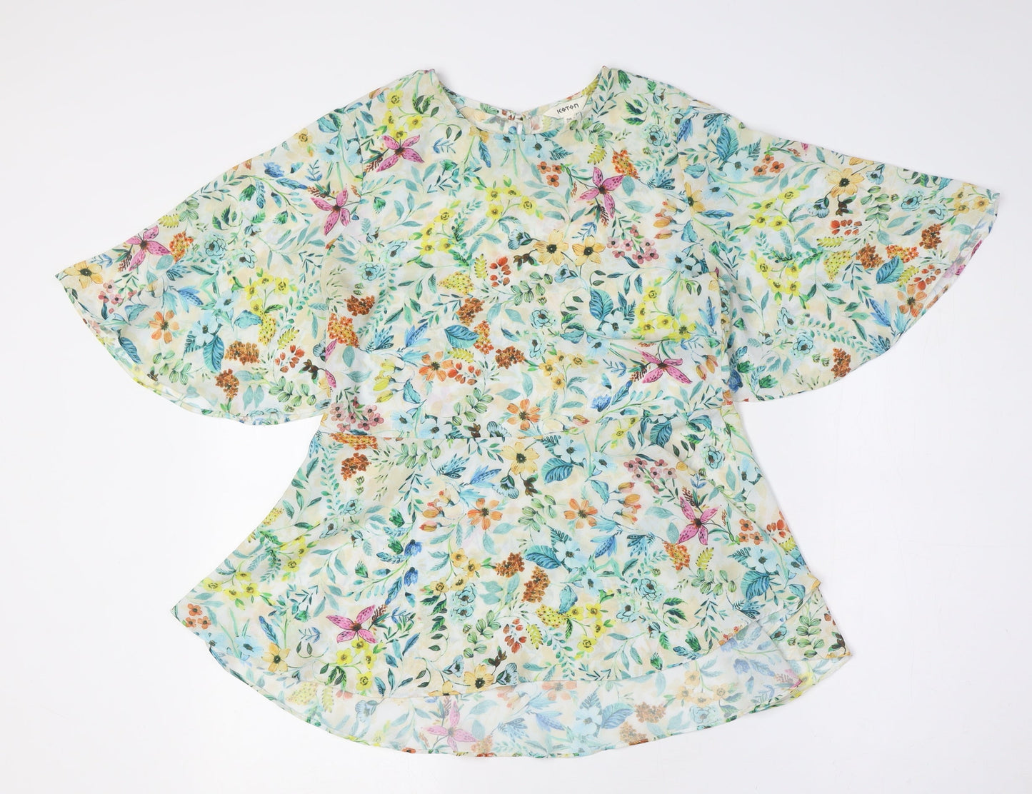 Koton Womens Multicoloured Floral Polyester Basic Button-Up Size 8 Round Neck