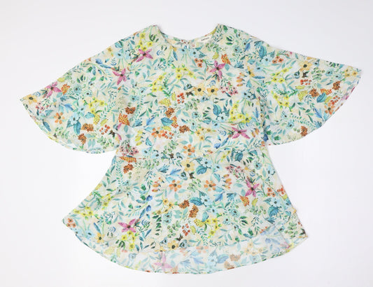 Koton Womens Multicoloured Floral Polyester Basic Button-Up Size 8 Round Neck