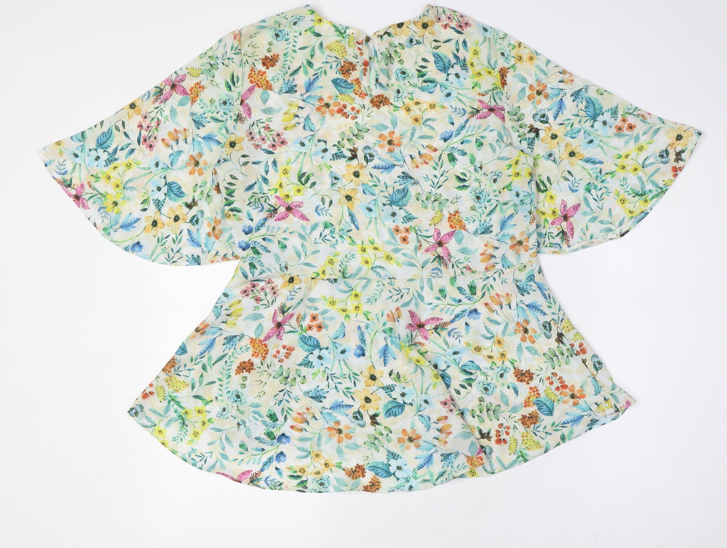 Koton Womens Multicoloured Floral Polyester Basic Button-Up Size 8 Round Neck