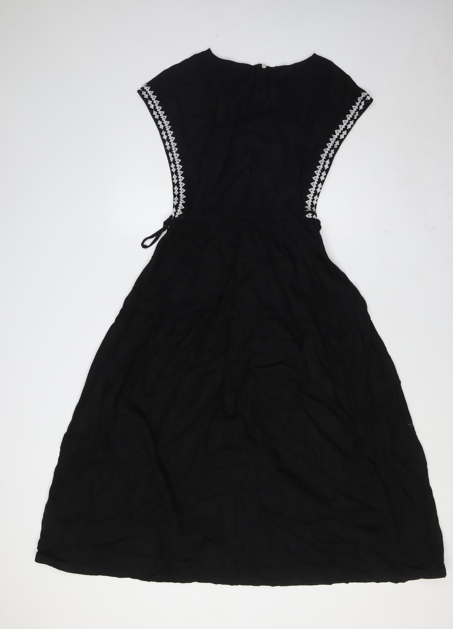 Marks and Spencer Womens Black Linen A-Line Size 6 Boat Neck - Tie Waist