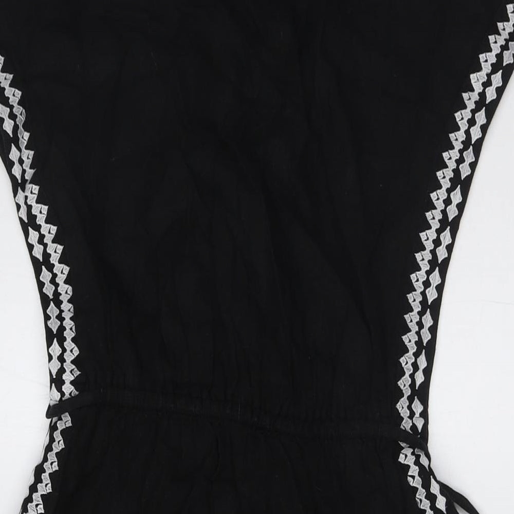 Marks and Spencer Womens Black Linen A-Line Size 6 Boat Neck - Tie Waist