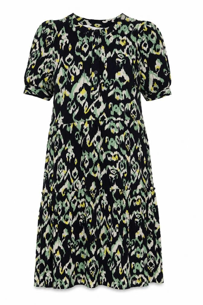 Marks & Spencer Womens Blue Viscose A-Line Size 8 Round Neck Button
