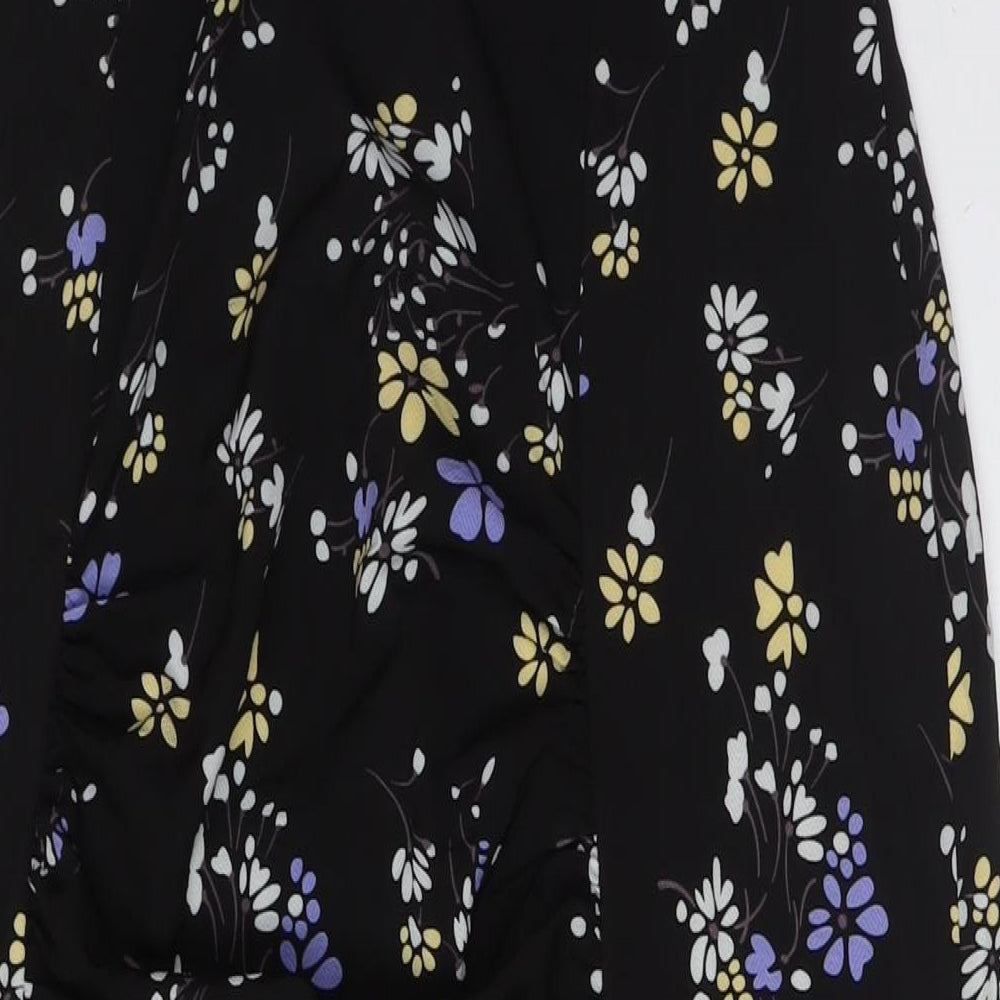 Boohoo Womens Black Floral Polyester A-Line Size 16 Off the Shoulder Zip