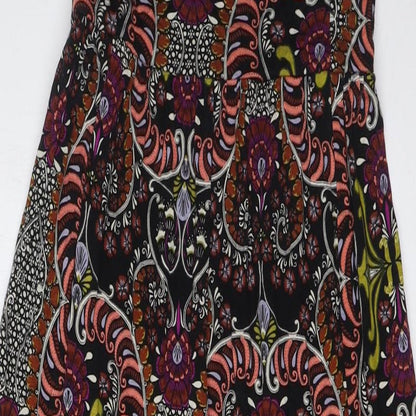 Close-up detail of Miss Selfridge women’s multicoloured viscose a-line, size UK 10, square neck