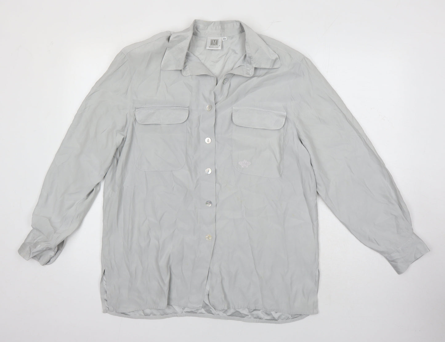 Madelaine Womens Grey Silk Basic Blouse Size 12 Collared