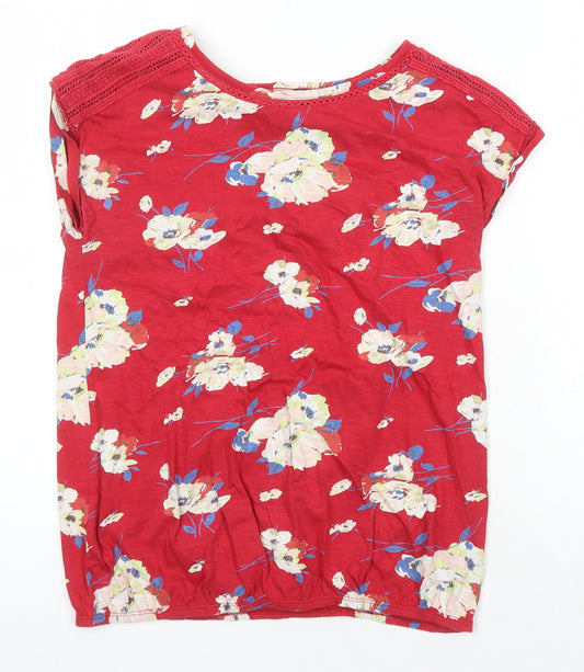 NEXT Womens Multicoloured Floral 100% Cotton Jersey Blouse Size 10 Boat Neck - Elasticated hem
