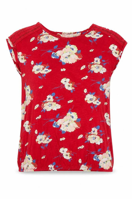 Next Womens Multicoloured Floral 100% Cotton Jersey Blouse Size 10 Boat Neck - Elasticated hem
