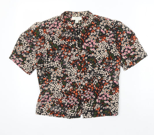 Topshop Womens Multicoloured Floral Polyester Cropped Blouse Size 8 Crew Neck