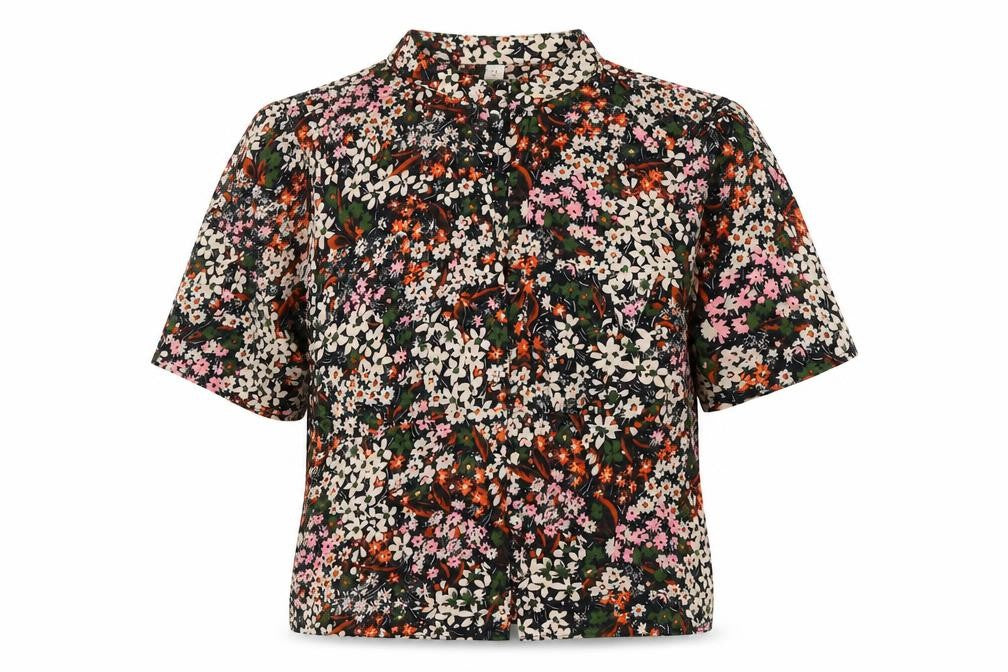 Topshop Womens Multicoloured Floral Polyester Cropped Blouse Size 8 Crew Neck