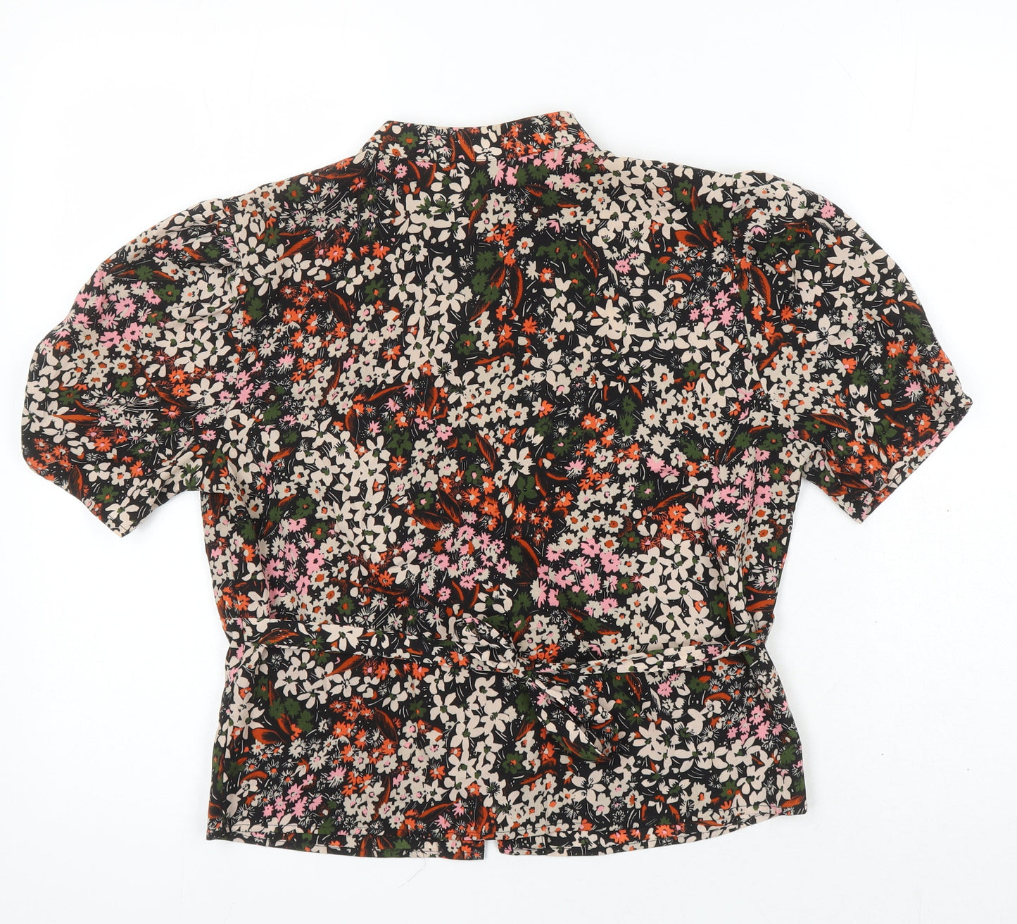 Topshop Womens Multicoloured Floral Polyester Cropped Blouse Size 8 Crew Neck