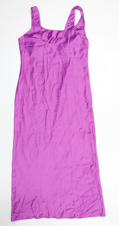 Back view of ASOS women’s purple polyester maxi, size UK 12, scoop neck