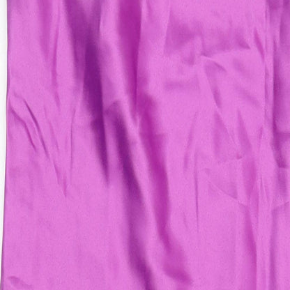 Close-up detail of ASOS women’s purple polyester maxi, size UK 12, scoop neck
