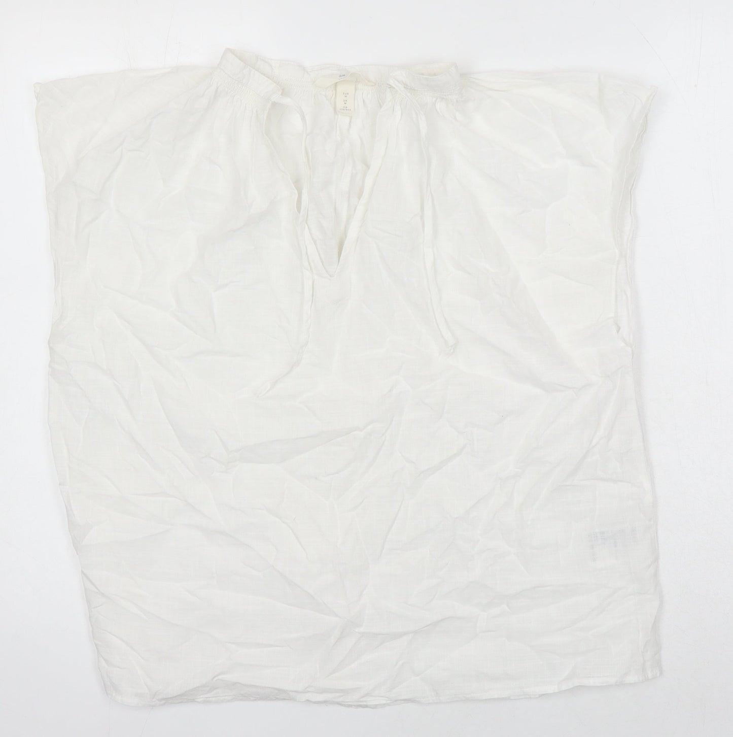 H&M Womens White 100% Cotton Tunic Blouse Size M V-Neck