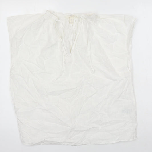H&M Womens White 100% Cotton Tunic Blouse Size M V-Neck