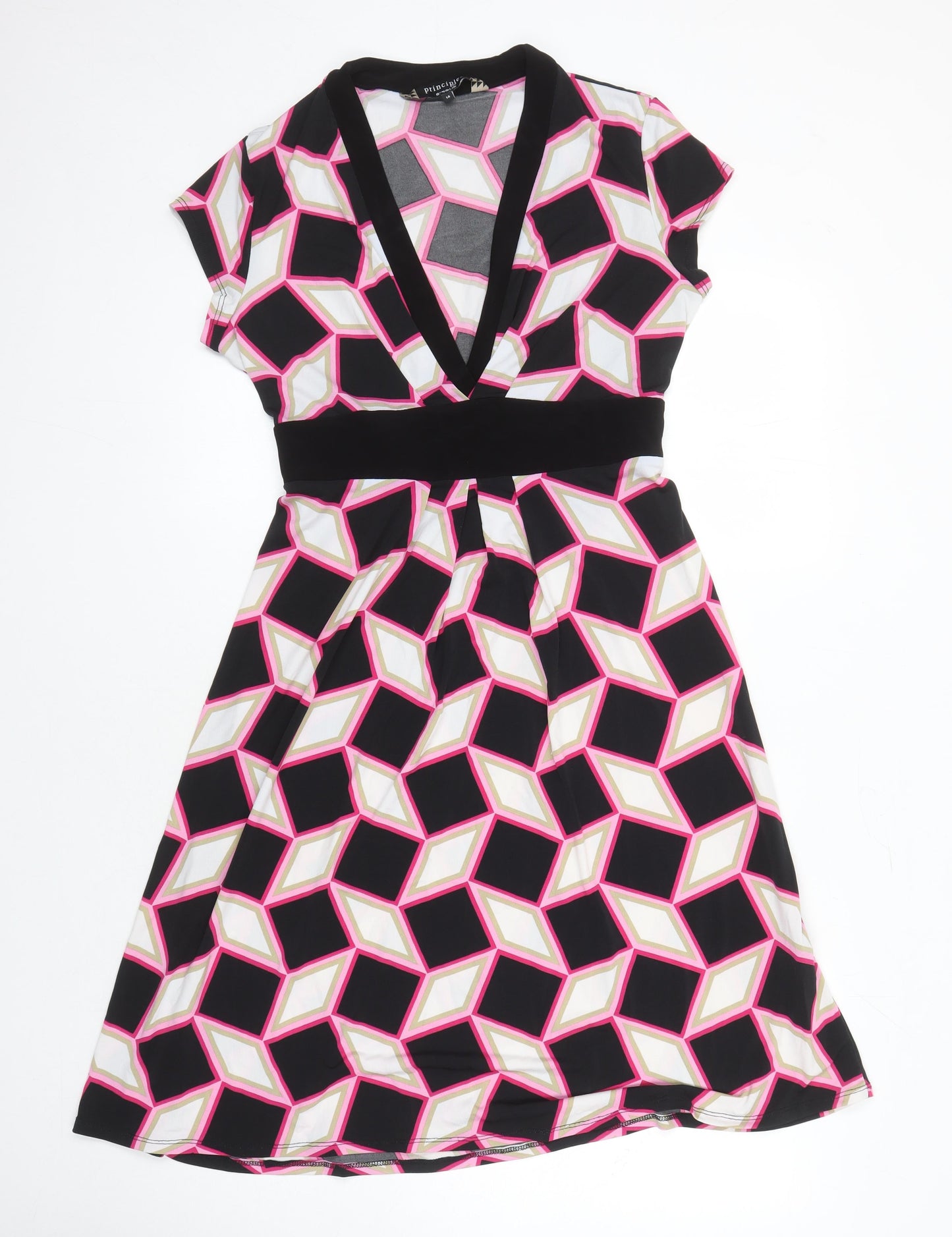 Principles Womens Multicoloured Geometric Polyester A-Line Size 12 V-Neck