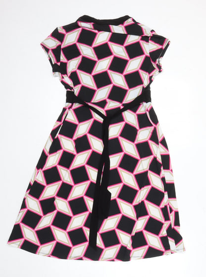 Back view of Principles women’s multicoloured geometric polyester a-line, size UK 12, v-neck