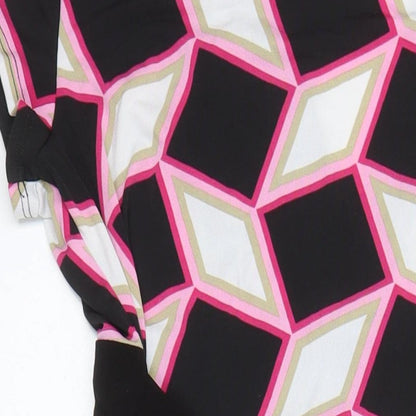 Brand and care label for Principles women’s multicoloured geometric polyester a-line, size UK 12, v-neck