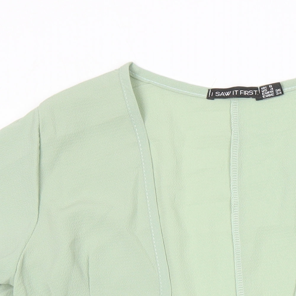 I SAW IT FIRST Womens Green Polyester A-Line Size 8 V-Neck