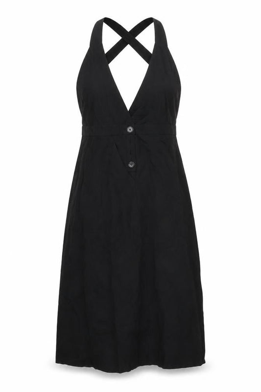 H&M Womens Black Lyocell Pinafore/Dungaree Dress Size 8 V-Neck