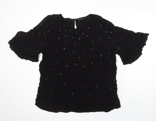 River Island Womens Black Viscose Tunic Blouse Size 18 Boat Neck - Beaded Detail