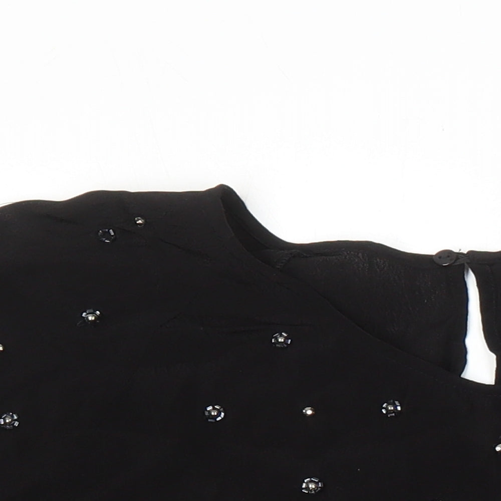 River Island Womens Black Viscose Tunic Blouse Size 18 Boat Neck - Beaded Detail