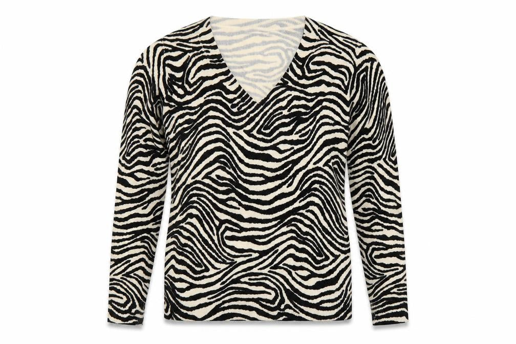 Marks & Spencer Collection Womens Multicoloured V-Neck Animal Print Acrylic Pullover Jumper Size S
