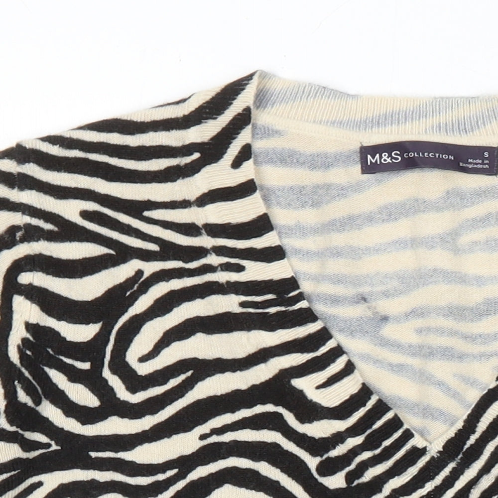 M&S Collection Womens Multicoloured V-Neck Animal Print Acrylic Pullover Jumper Size S