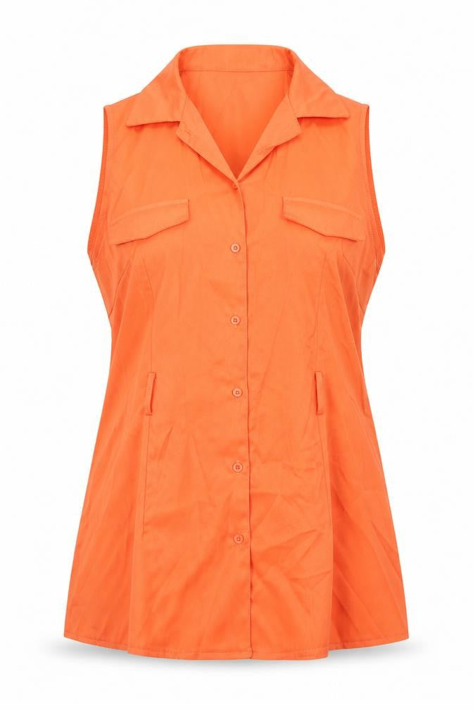 PRETTYLITTLETHING Womens Orange Polyester Tunic Button-Up Size 14 Collared