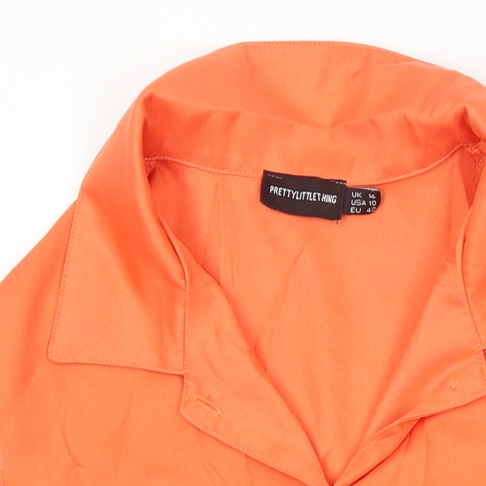 PRETTYLITTLETHING Womens Orange Polyester Tunic Button-Up Size 14 Collared