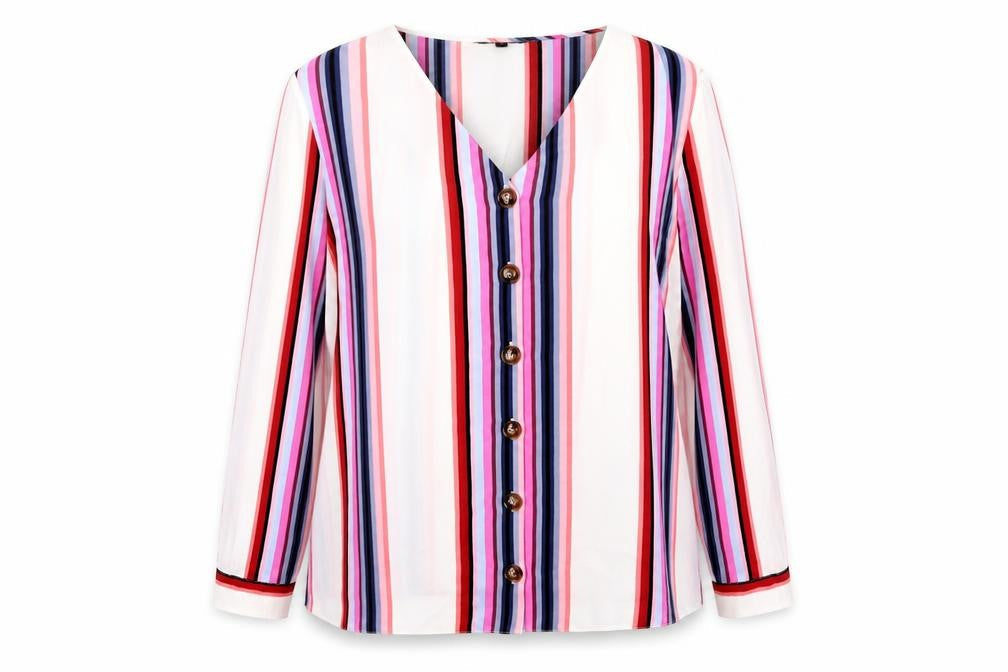 Bonmarché Womens Multicoloured Striped Polyester Tunic Blouse Size 22 V-Neck