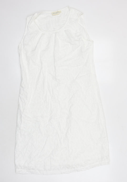 Adini Womens White 100% Cotton Shift Size M Scoop Neck