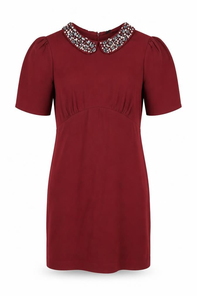 H&M Womens Red Polyester Shift Size 10 Collared Zip - Embellished Collar
