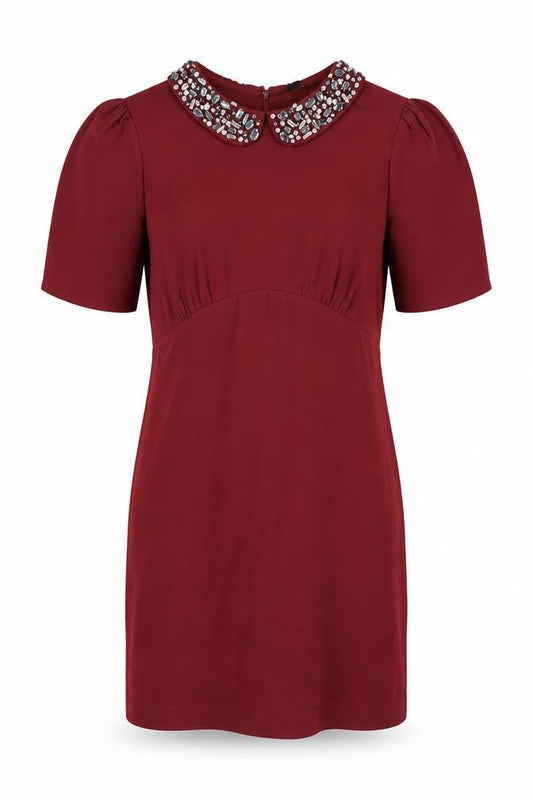 H&M Womens Red Polyester Shift Size 10 Collared Zip - Embellished Collar