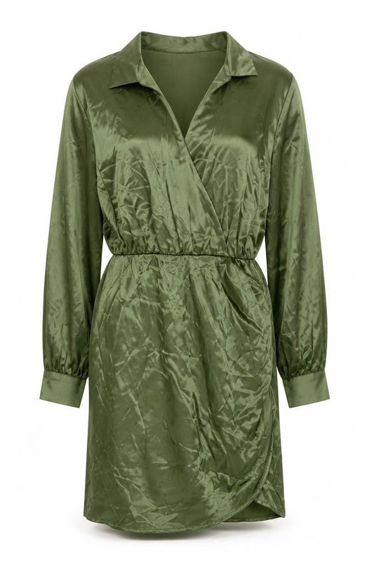 Zara Womens Green Viscose Shirt Dress Size M Collared Zip