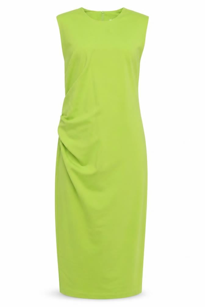 Zara Womens Green Polyester Sheath Size L Round Neck Zip - Ruched