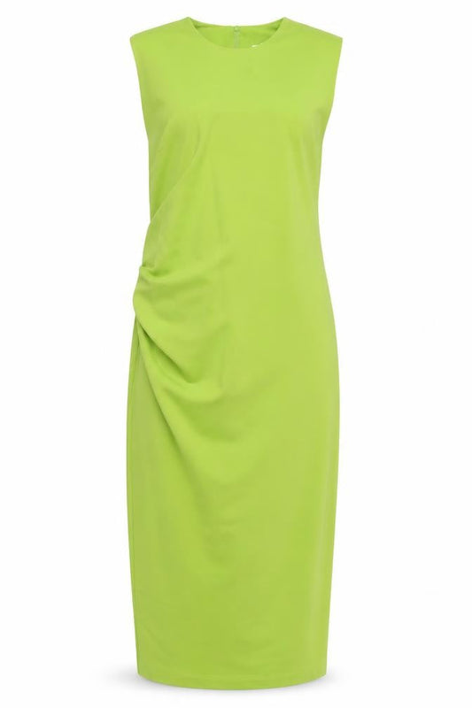 Zara Womens Green Polyester Sheath Size L Round Neck Zip - Ruched
