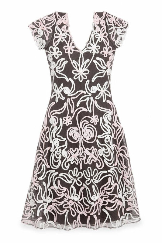 Phase Eight Womens Brown Geometric Nylon Fit & Flare Size 8 V-Neck - Embroidered