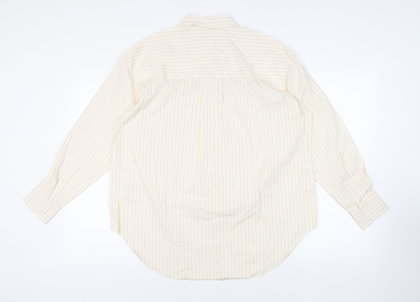 Marks and Spencer Womens Ivory Striped Cotton Basic Button-Up Size 14 Collared