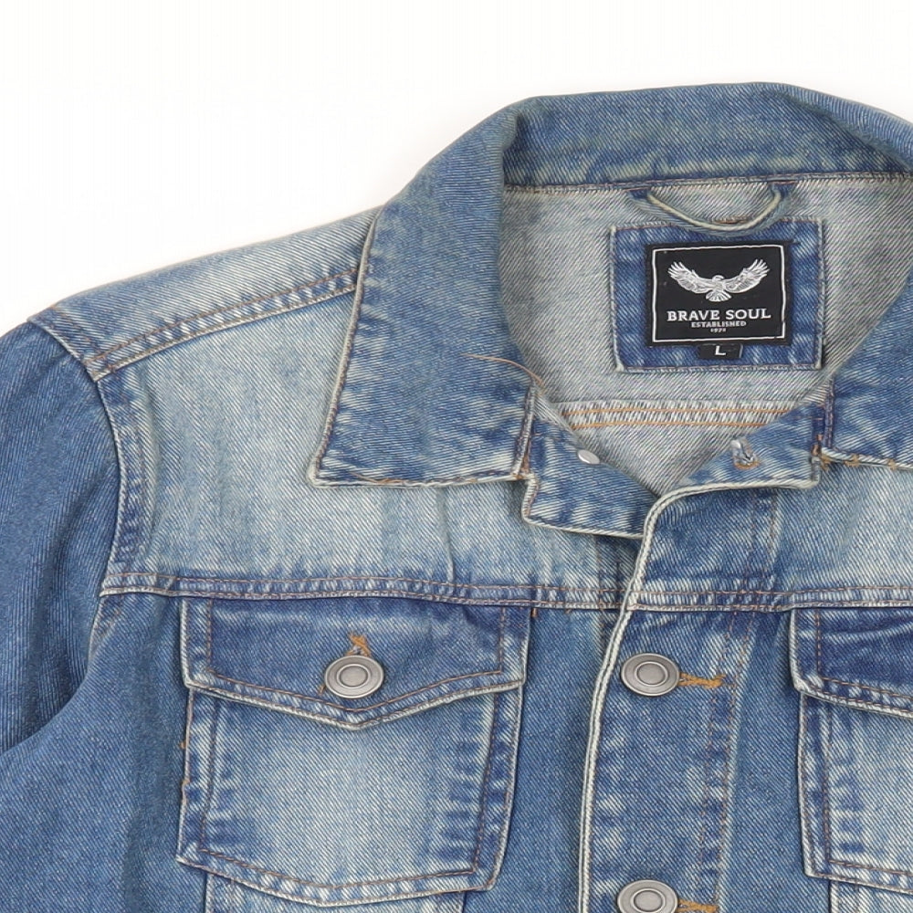 Brave Soul Mens Blue Jacket Size L Button
