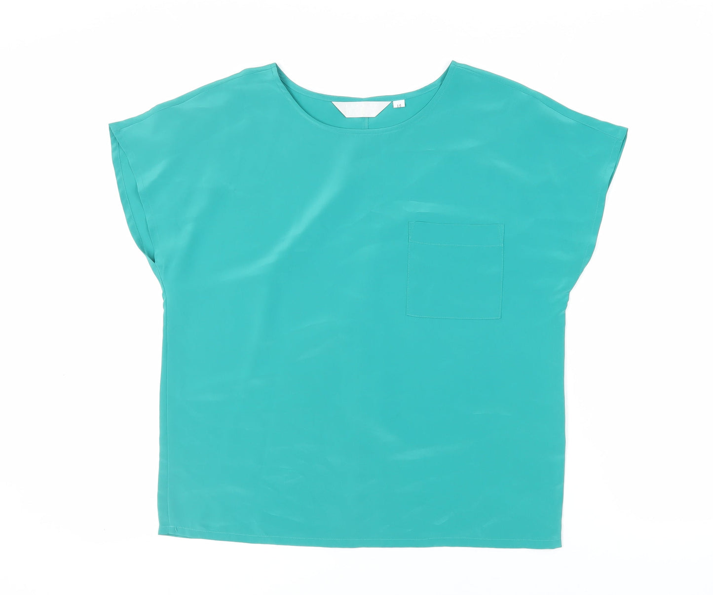 Back to Basix Womens Green Polyester Basic Blouse Size 14 Round Neck