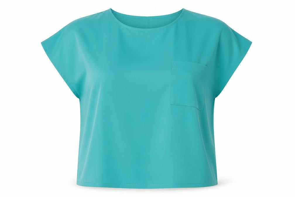 Back to Basix Womens Green Polyester Basic Blouse Size 14 Round Neck