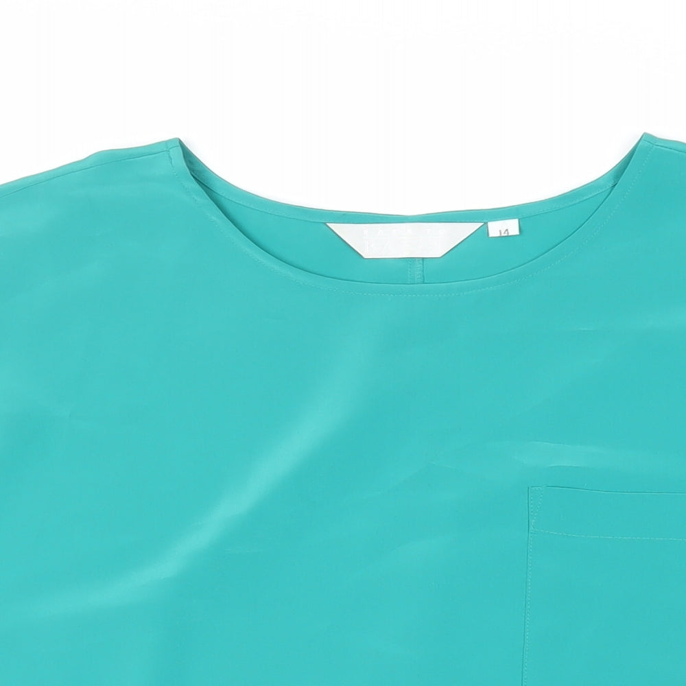 Back to Basix Womens Green Polyester Basic Blouse Size 14 Round Neck
